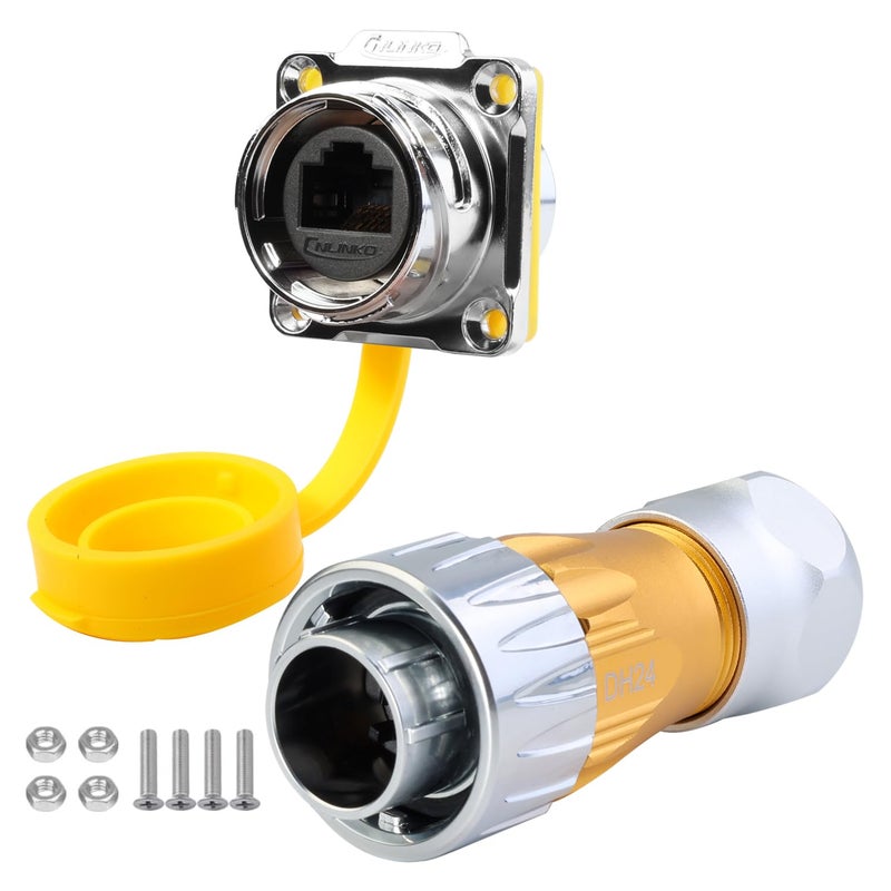 CNLINKO DH-24 RJ45 Connectors, 8P8C Dual Port Connector, Circular Connector for Network Connections, Panel Mount Receptacles Socket, IP68 Waterproof Connector, M24 Signal Connectors (RJ45 Set) - Image 1